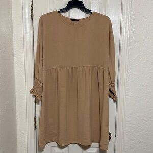 Long Sleeve Babydoll Dress in Camel